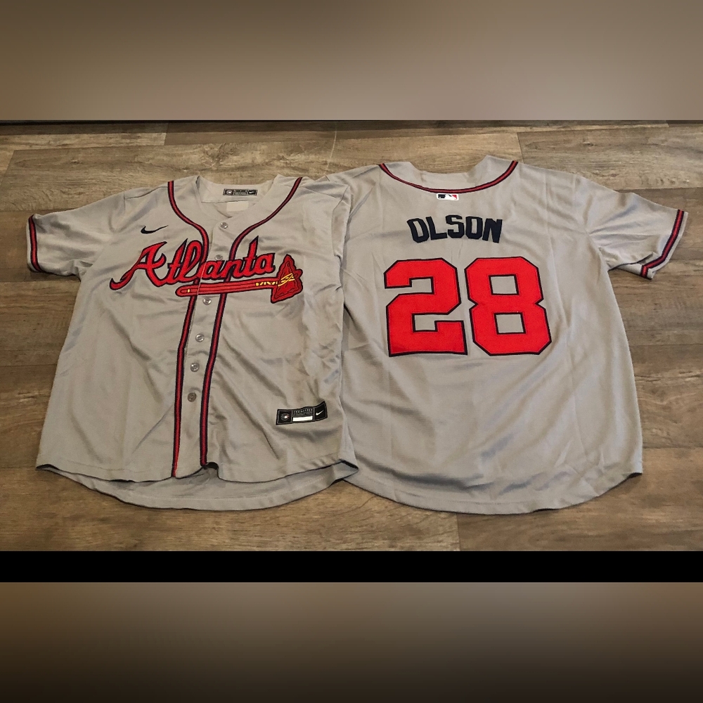 Atlanta Braves #28 Matt Olsen Grey Nike Jersey